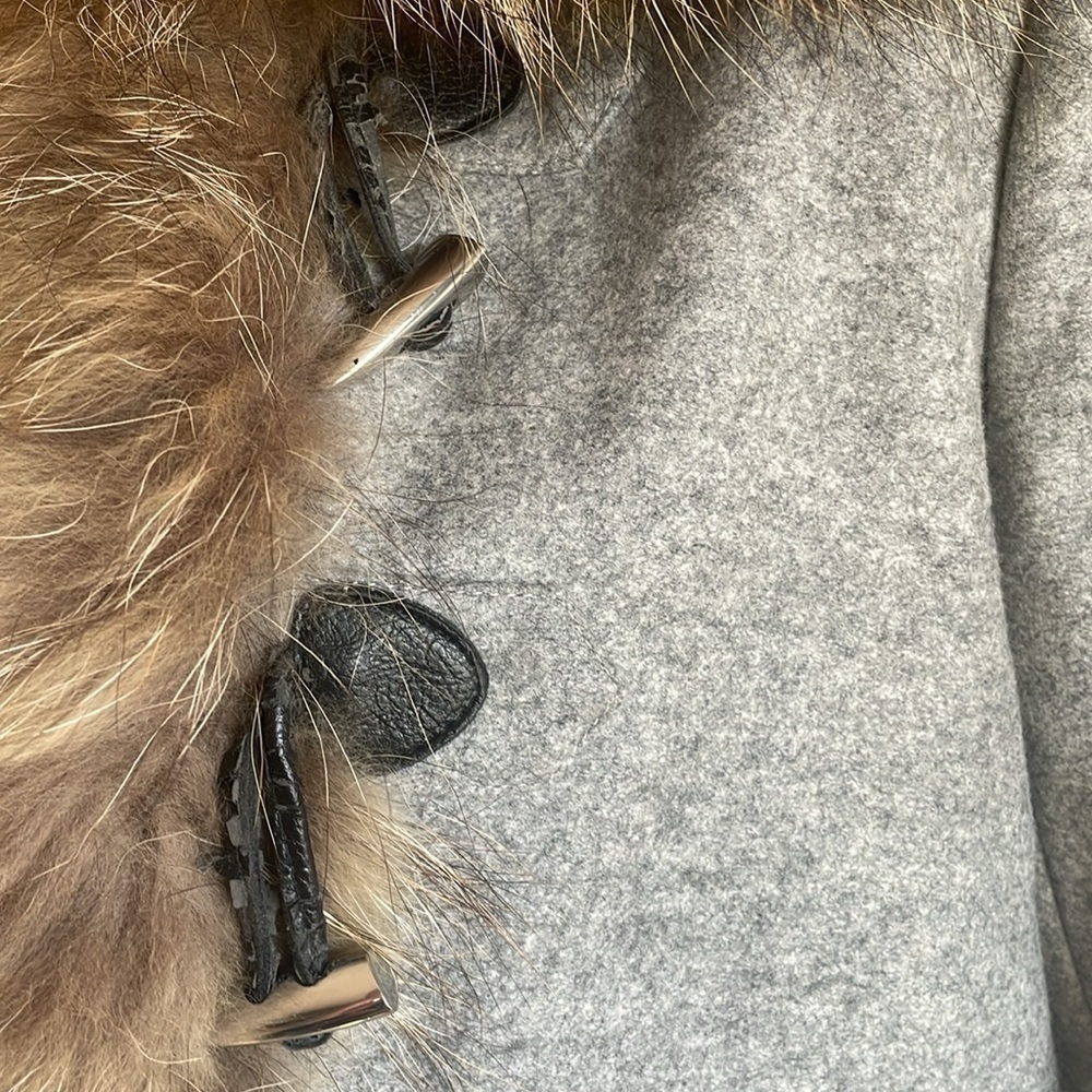 Maje- Grey Parka Coat with Fur Trim size 38= US 6 - Picture 7 of 8